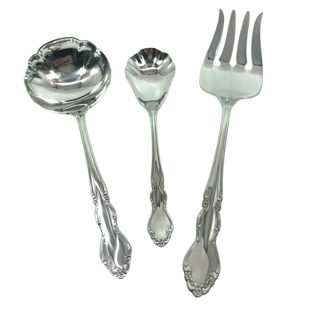 Oneida‎ DOVER Heirloom Stainless Hostess Set of 3 Fork Gravy Ladle Sugar Spoon